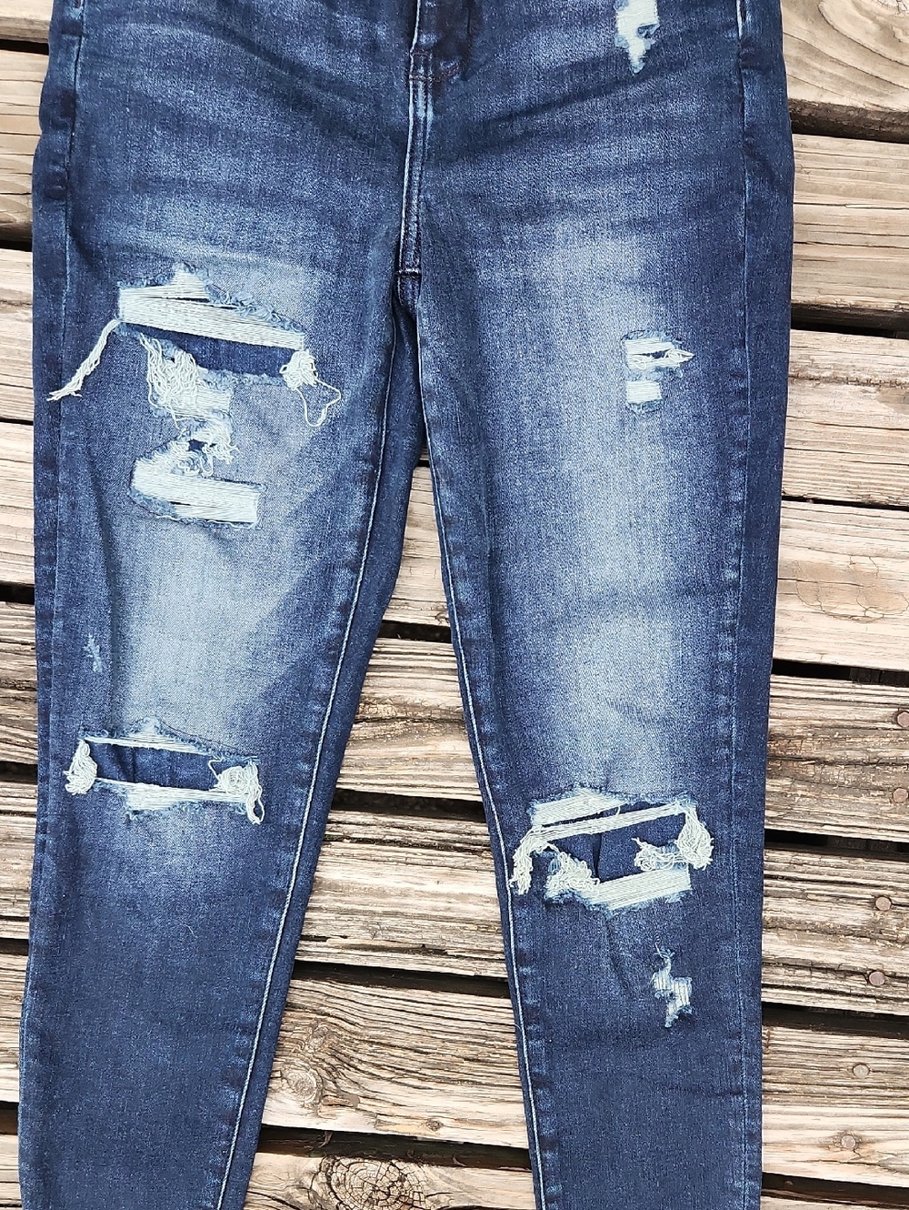 American Eagle Curvy Highest Rise Jegging Skinny Jeans 4 Short Dark Distressed - Picture 2 of 6